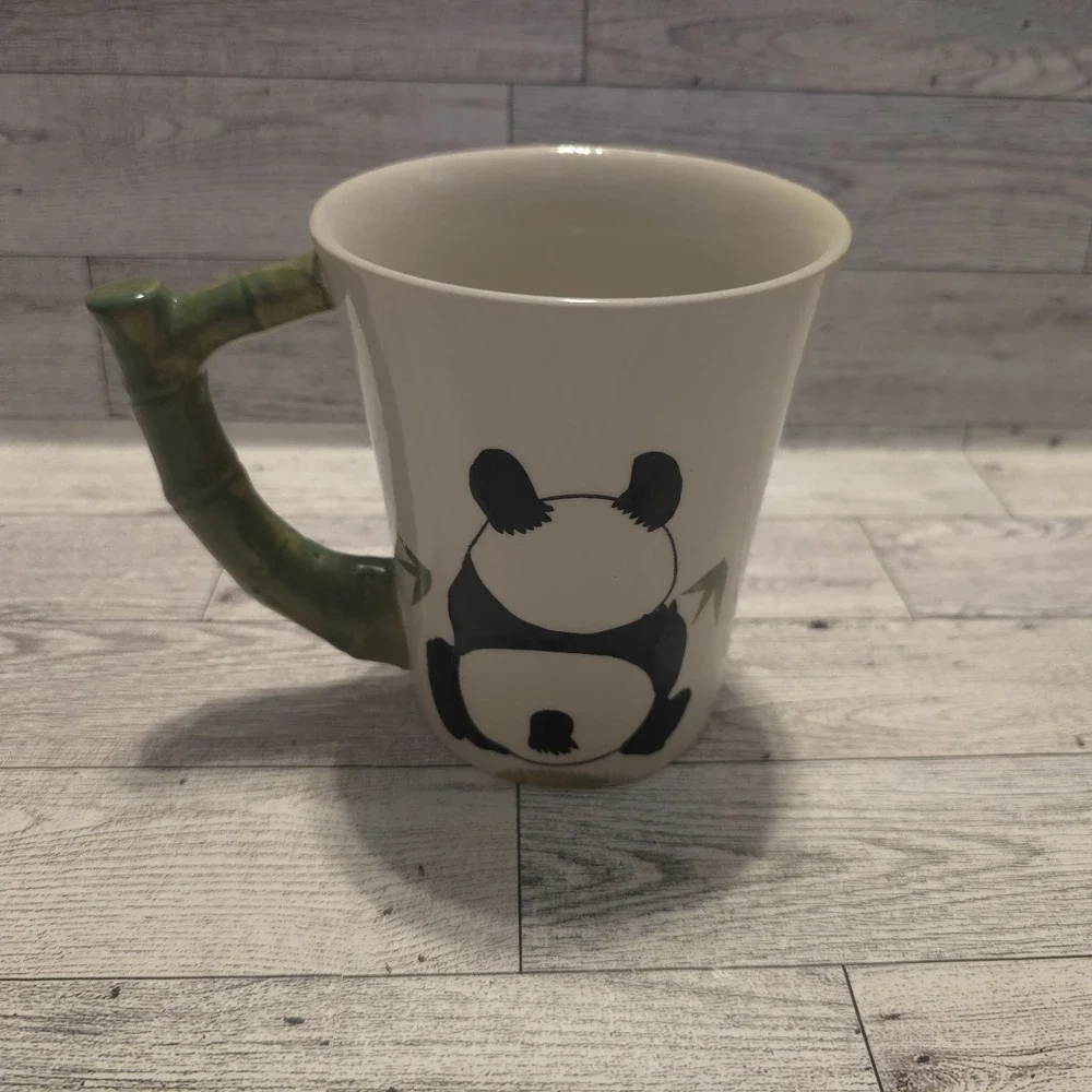 Pier 1 Imports‎ Panda Bear 18oz Hand Painted Mug Bamboo Handle